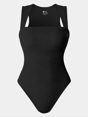 NWOT OQQ Strappy Square Neck Sleeveless Tummy Control Tank Top Bodysuits - Black